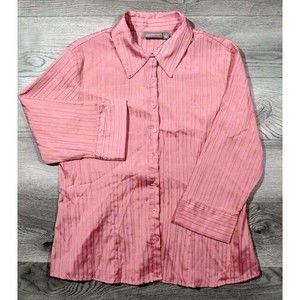 Croft & Barrow 3/4 Sleeve Pleated Button Up Shirt Womens Large Collared Pink
